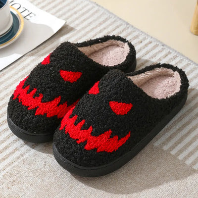 Halloween Skull Cartoon Print Slippers Warm Winter Slippers For Men Women Couple Home Shoes Indoor Cotton Slippers EXCHANGE THRIFT