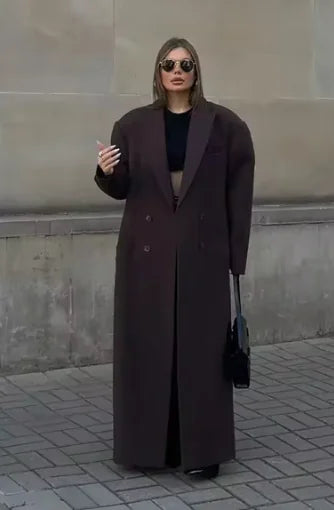 Elegant Lapel Double Breasted-pocket Wool-like Coat EXCHANGE THRIFT